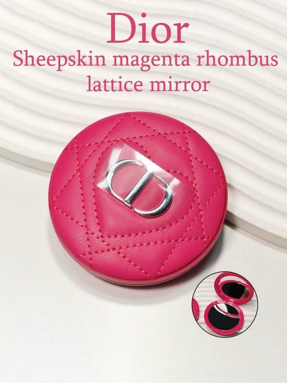 Dior Magenta Quilted Sheepskin Compact Mirror with Silver CD Logo